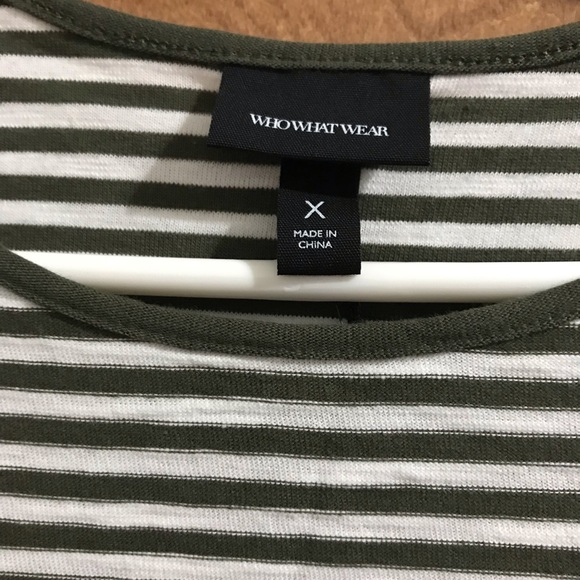 NWT WhoWhatWear Olive Stripe Bateau Tunic - Picture 2 of 6